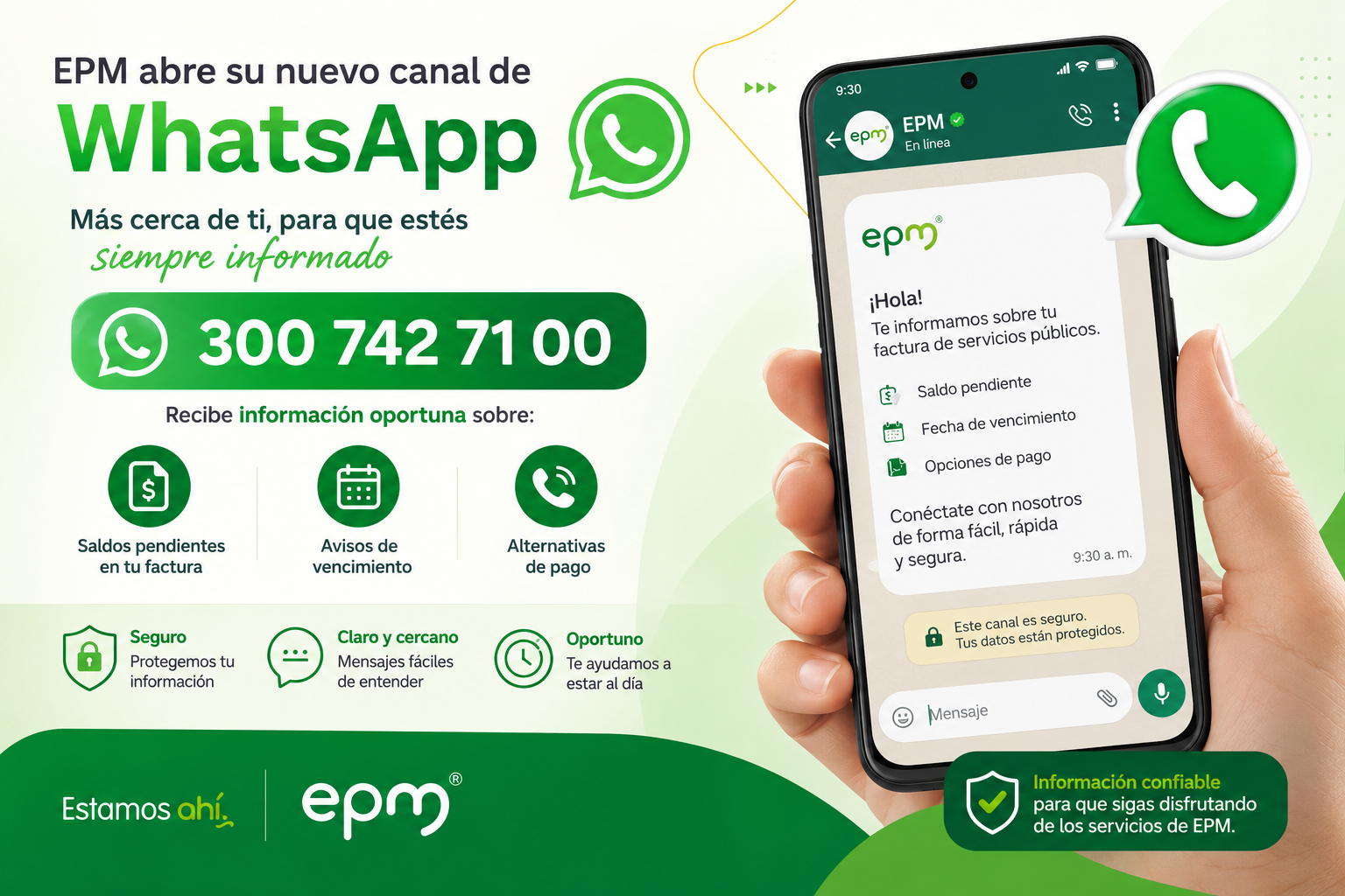 EPM estrena canal de WhatsApp para afianzar el contacto con sus usuarios y clientes